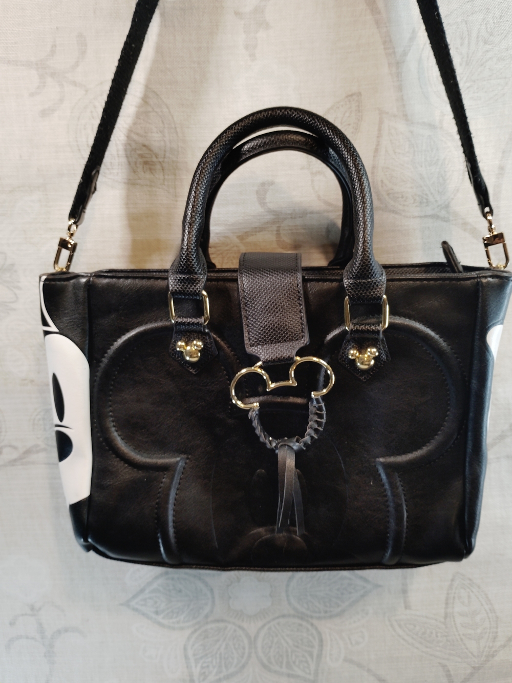 Disney Black Faux Leather Mickey-Accent Satchel Handbag